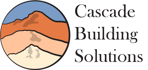 The logo for Cascade Business Solutions which contains mount Hood, mount saint Helens, and mount Rainier; all encapsulated in a circle.